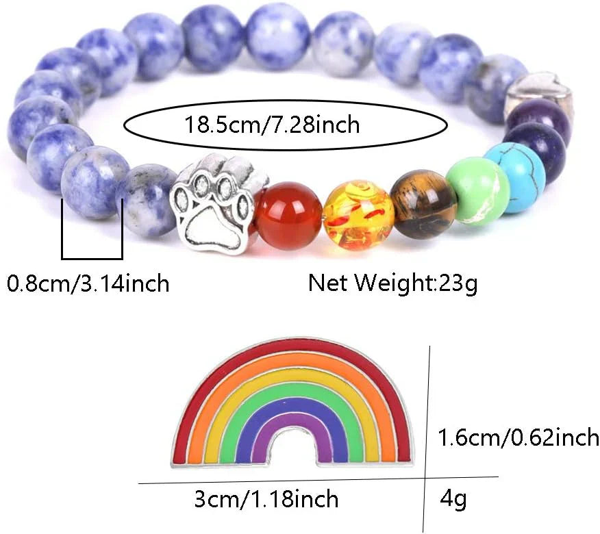 Makenna -Rainbow Bridge Memorial band with 7 chakra pearls | Silver