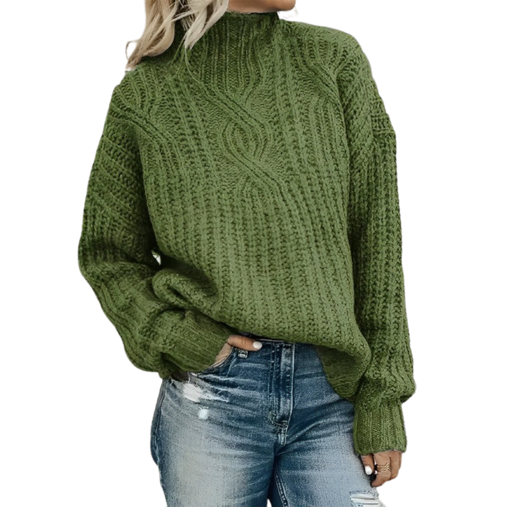 Klara - Eleganter Zopfmusterpullover mit Stehkragen