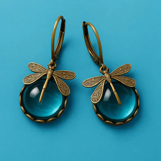 Aimee - Spherical dragonfly earrings in antique gold