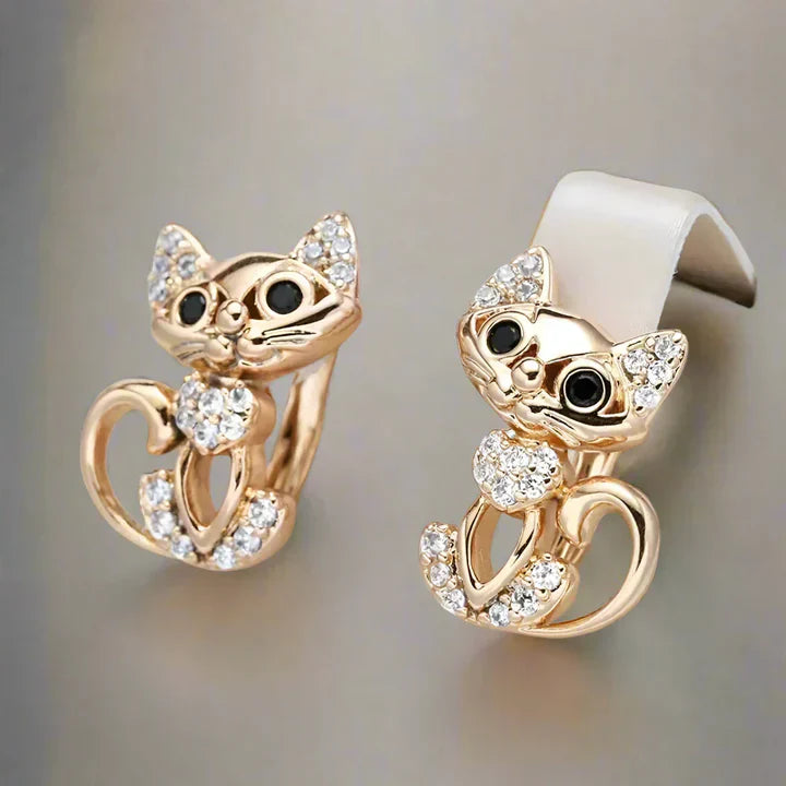 Delicate cat earrings with zirconia - Blake | Gold