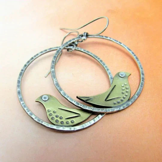 Paige - Hohl worked vintage bird earrings in green