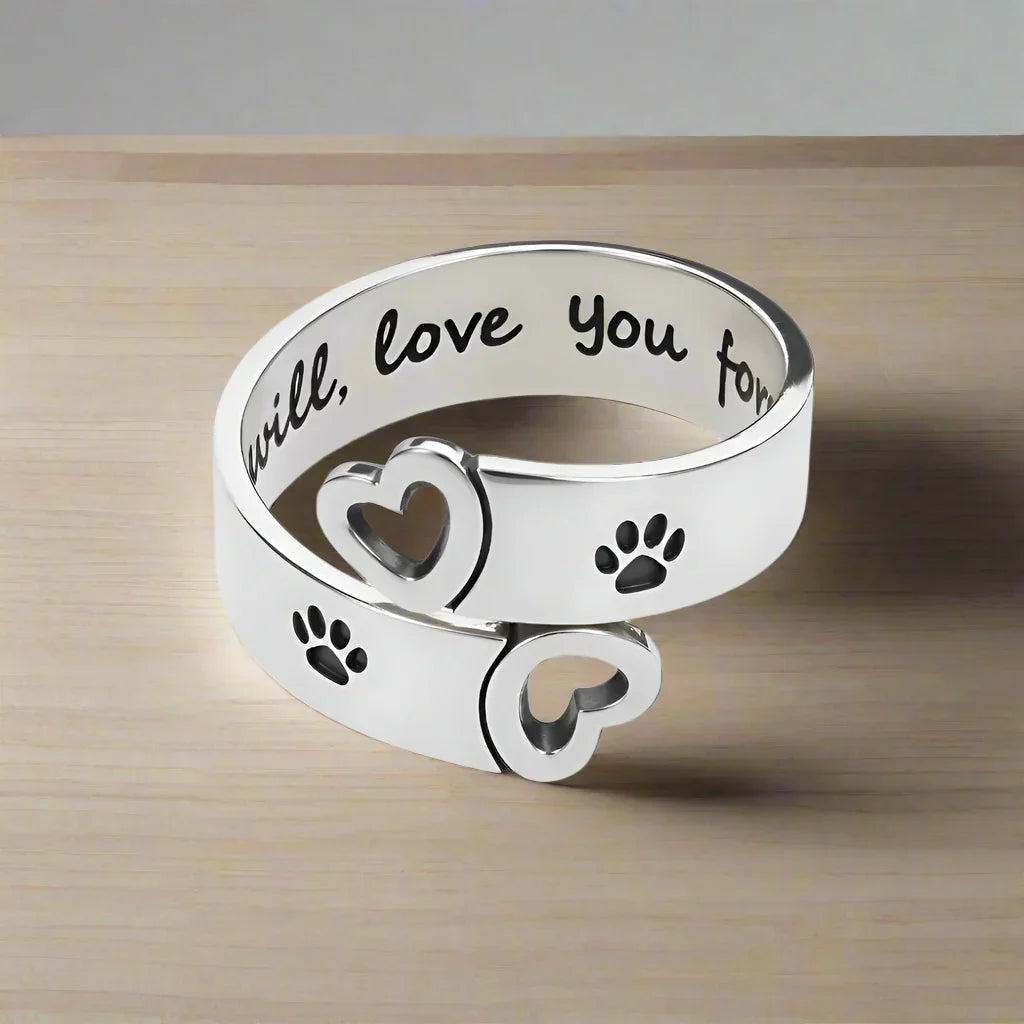 Byrne - Adjustable paw & heart ring | Silver
