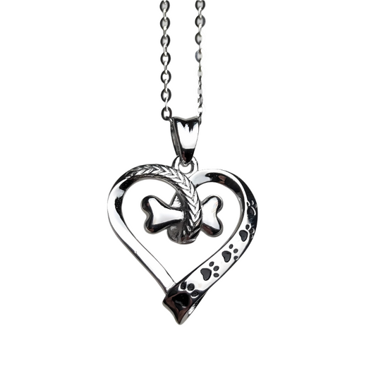 Keandra - Silver necklace with paw & heart