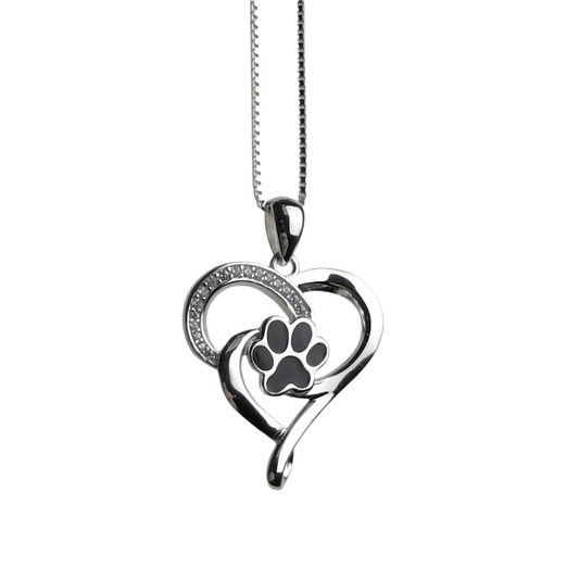 Kalisa - Infinity necklace with heart & paw in silver