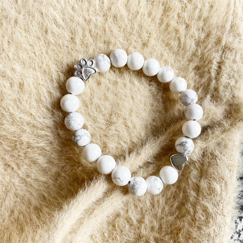 Davies  - Bracelet with paw & heart follower | Silver