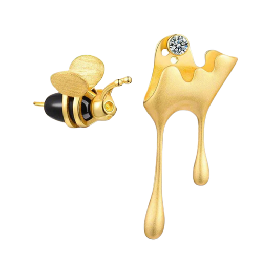 Victoria - Dripping honey & bee ear earrings made of gold