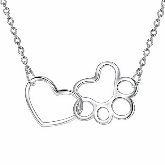 Siarah - Silver paw necklace with heart-shaped crystal pendant