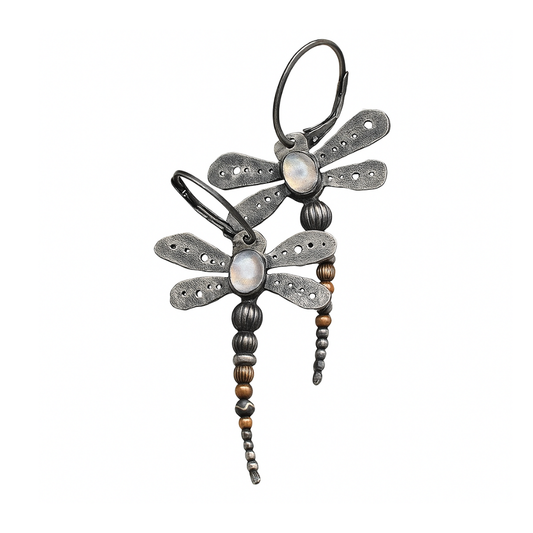 Salma - Vintage dragonfly earrings with moonstone | Silver