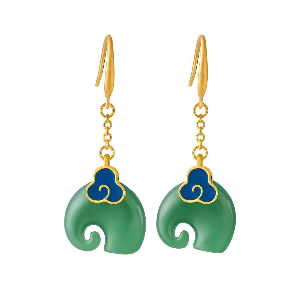 Cheyenne - Vintage elephant earrings in green | Gold