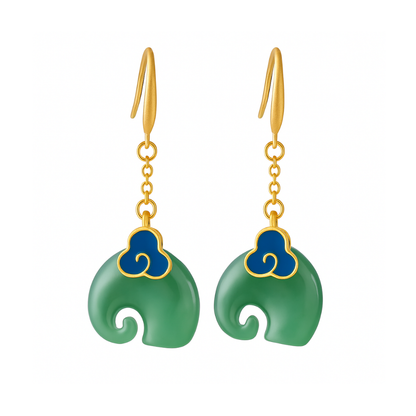 Cheyenne - Vintage elephant earrings in green | Gold