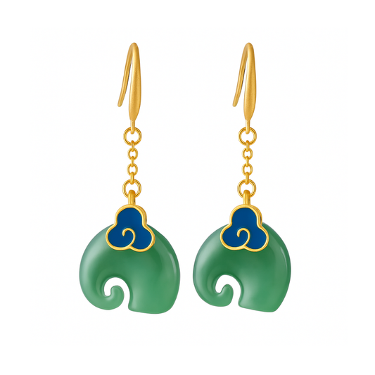 Cheyenne - Vintage elephant earrings in green | Gold