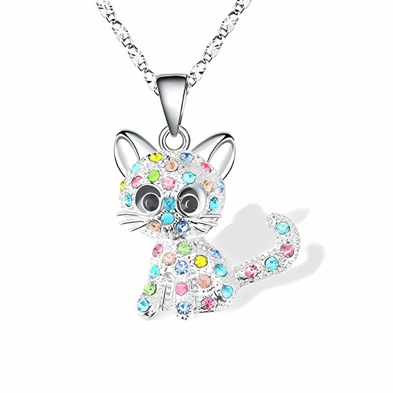 Silver necklace with baby kitten colored zirconia - Koyana