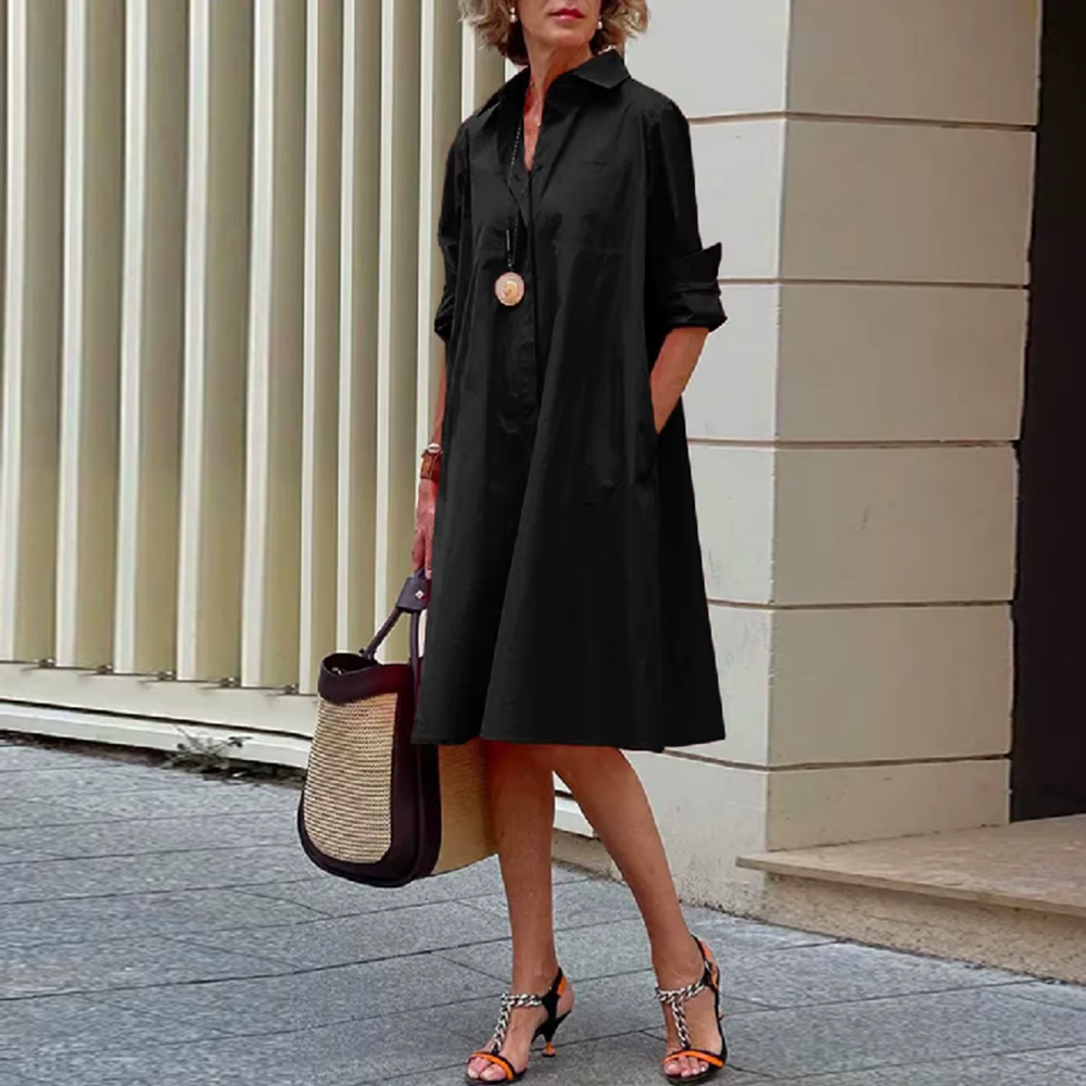 Ulrike – Elegantes Hemdblusenkleid Damen im Zeitlosen Stil – Hemdblusenkleid Sommer, Figurschmeichelnde A-Linie, Praktische Taschen-1
