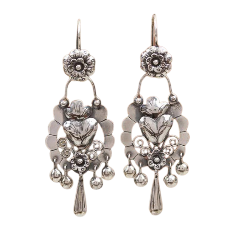 Vintage silver earrings with dangling heart - Eliza | Silver