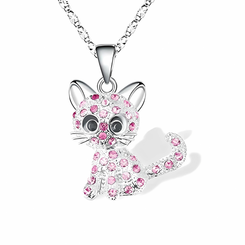 Silver necklace with baby kitten colored zirconia - Koyana