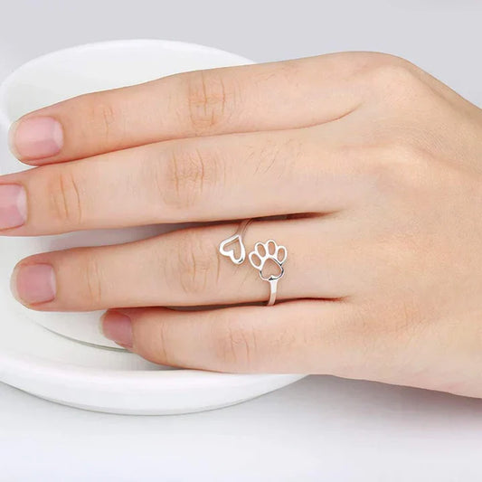 Calder - Adjustable Pfoten-Herz-Ring / 925 Silver