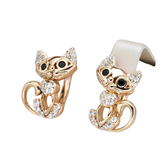 Delicate cat earrings with zirconia - Blake | Gold