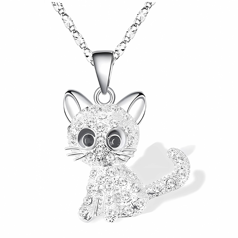 Silver necklace with baby kitten colored zirconia - Koyana
