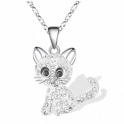 Silver necklace with baby kitten colored zirconia - Koyana