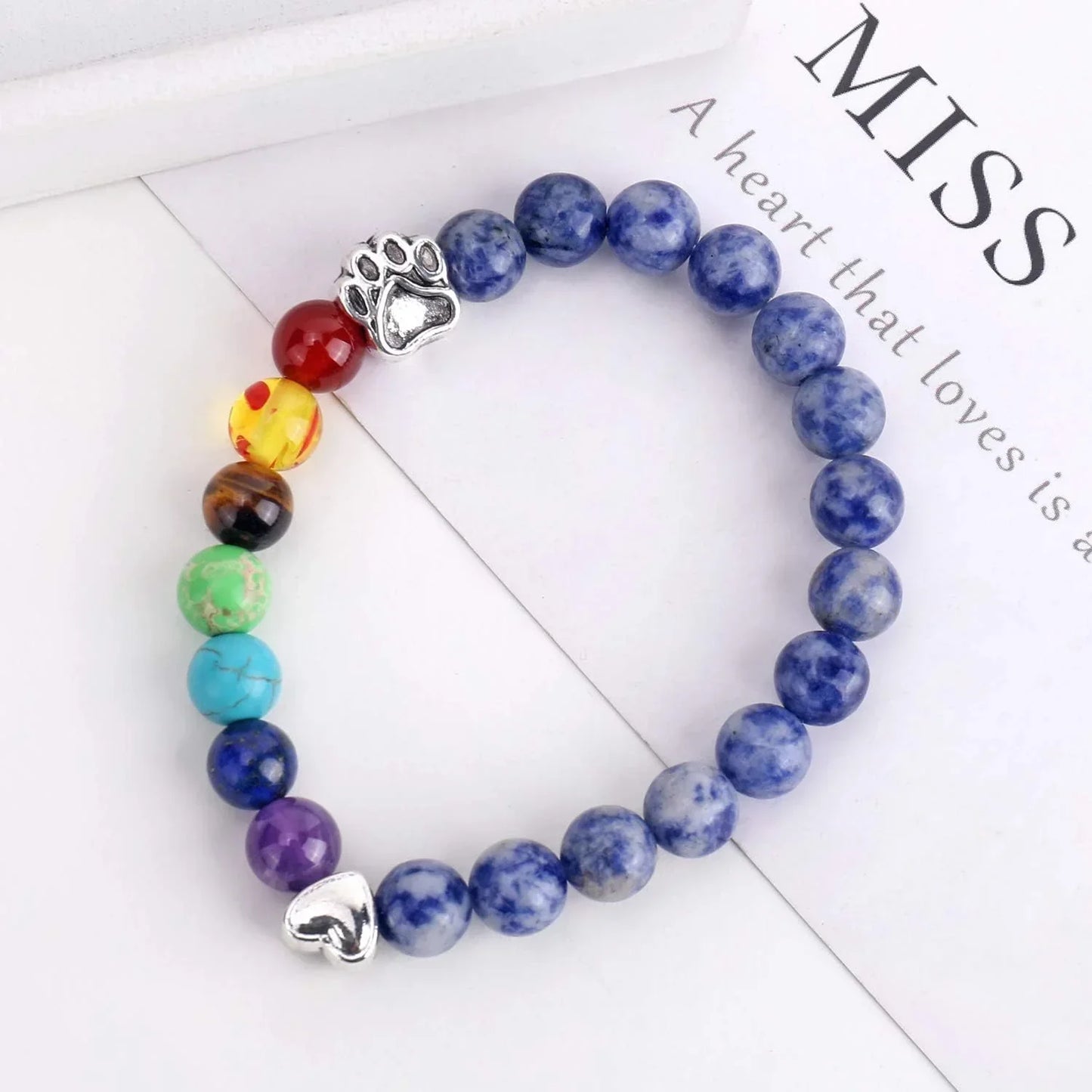 Makenna -Rainbow Bridge Memorial band with 7 chakra pearls | Silver