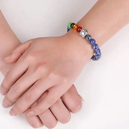 Makenna -Rainbow Bridge Memorial band with 7 chakra pearls | Silver