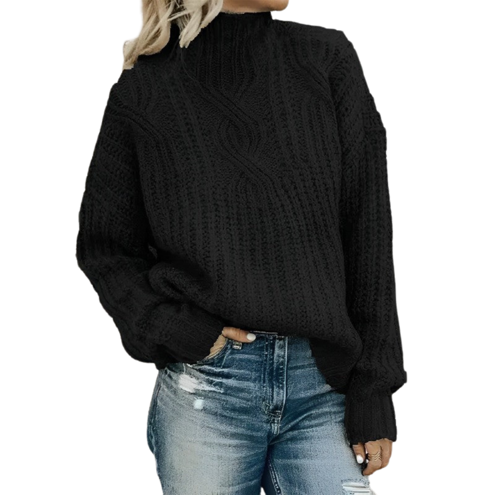 Klara - Eleganter Zopfmusterpullover mit Stehkragen
