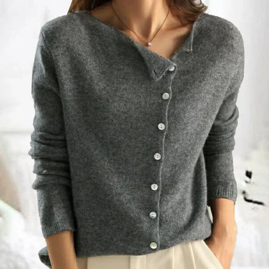 Anna – Eleganter Damenpullover Baumwolle Mit Asymmetrischer Knopfleiste, Ideal Für Büro Und Freizeit-1