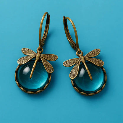 Aimee - Spherical dragonfly earrings in antique gold