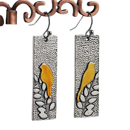 Harriet - Vintage bird earrings in sun yellow