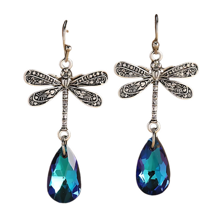 Kendra -Vintage dragonfly earrings with blue zirconia drops