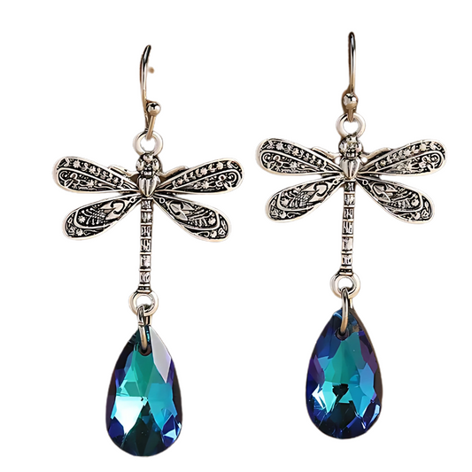 Kendra -Vintage dragonfly earrings with blue zirconia drops