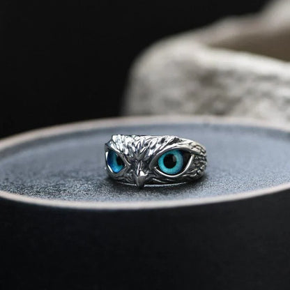 Silver owl ring with opal - owl of happiness - Rowan