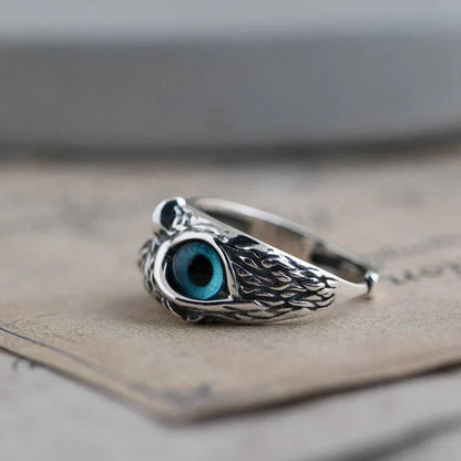 Silver owl ring with opal - owl of happiness - Rowan