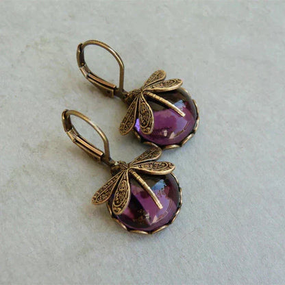 Aimee - Spherical dragonfly earrings in antique gold