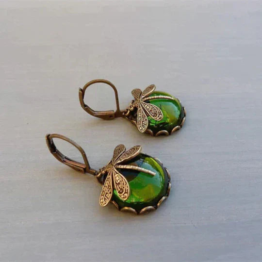 Aimee - Spherical dragonfly earrings in antique gold