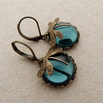 Aimee - Spherical dragonfly earrings in antique gold
