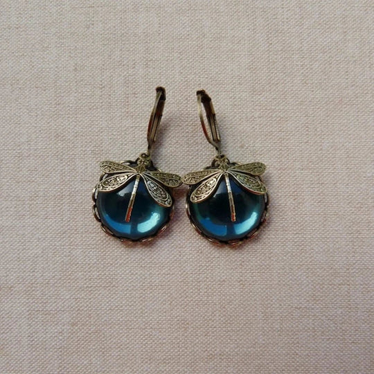 Aimee - Spherical dragonfly earrings in antique gold