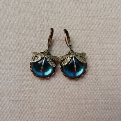 Aimee - Spherical dragonfly earrings in antique gold
