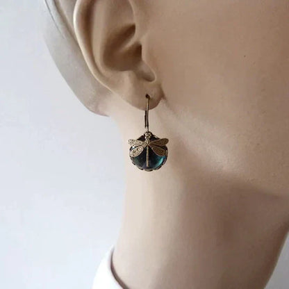 Aimee - Spherical dragonfly earrings in antique gold