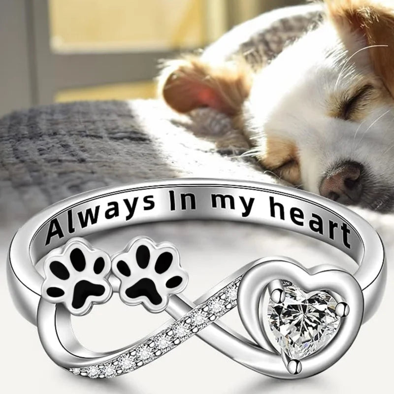 Maggie -Pfotenring with heart & infinity symbol | Silver