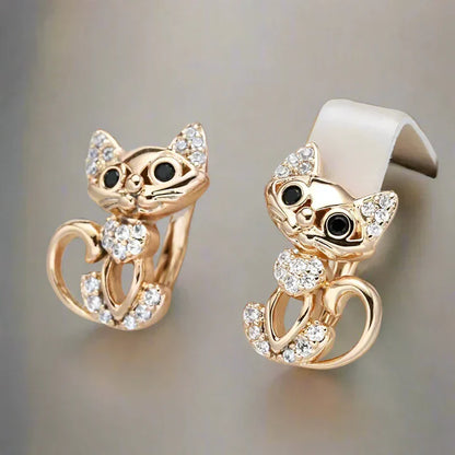 Delicate cat earrings with zirconia - Blake | Gold