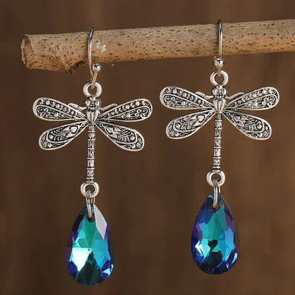 Kendra -Vintage dragonfly earrings with blue zirconia drops