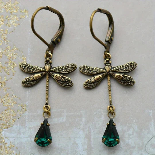 Sky - Vintage dragonfly earrings in gold
