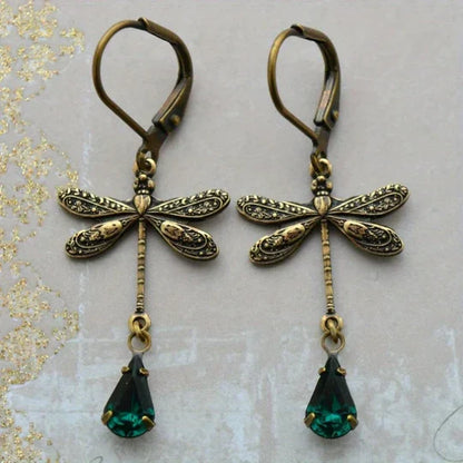 Sky - Vintage dragonfly earrings in gold