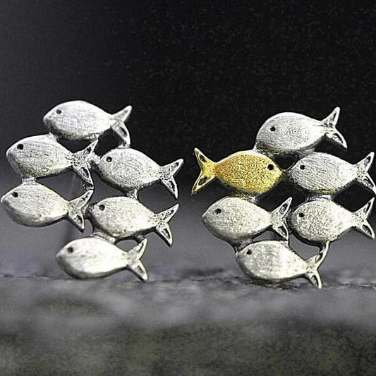 Vivienne - Vintage fish earrings in silver & gold