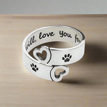 Byrne - Adjustable paw & heart ring | Silver